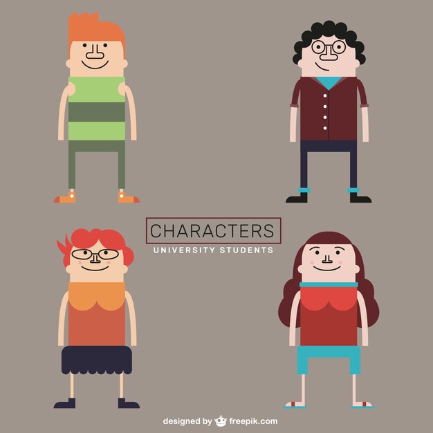 Set de personajes planos de estudiantes universitarios