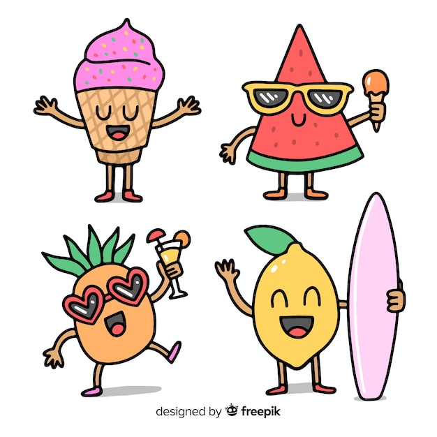 Set de personajes veraniegos de estilo kawaii