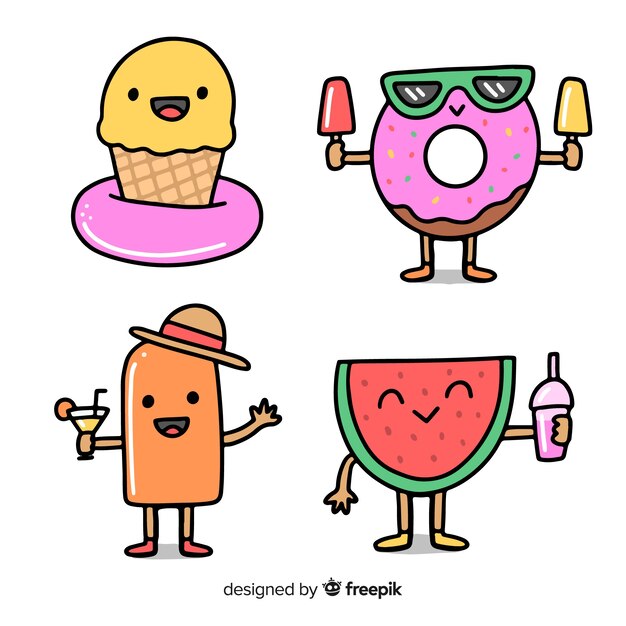 Set de personajes veraniegos de estilo kawaii