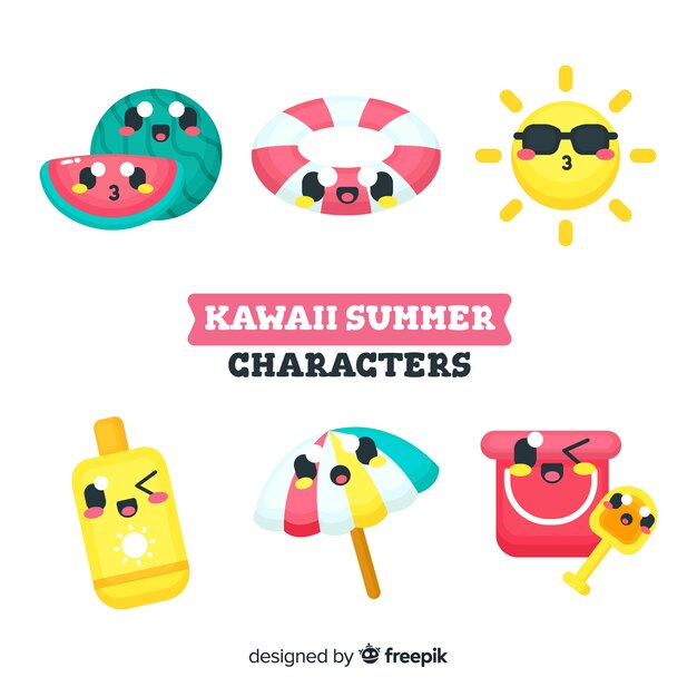 Set de personajes veraniegos de estilo kawaii