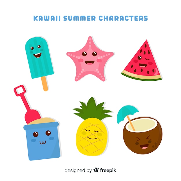 Set de personajes veraniegos de estilo kawaii