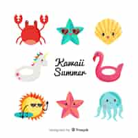 Vector gratuito set de personajes veraniegos en estilo kawaii