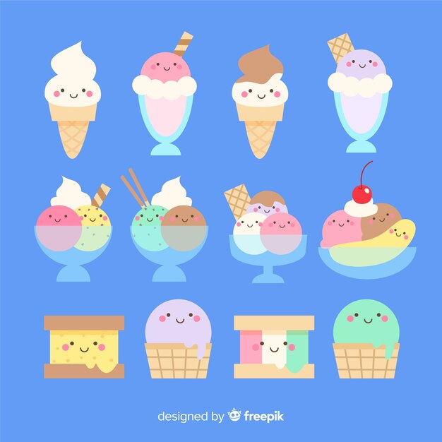 Set de personajes veraniegos en estilo kawaii
