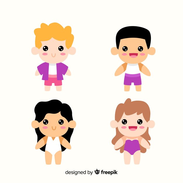 Set personajes de verano kawaii