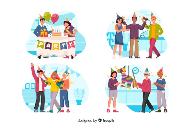 Set de personas celebrando un cumpleaños