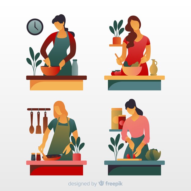 Set de personas en la cocina
