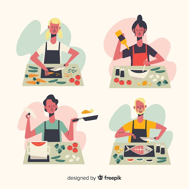 Vector gratuito set de personas en la cocina