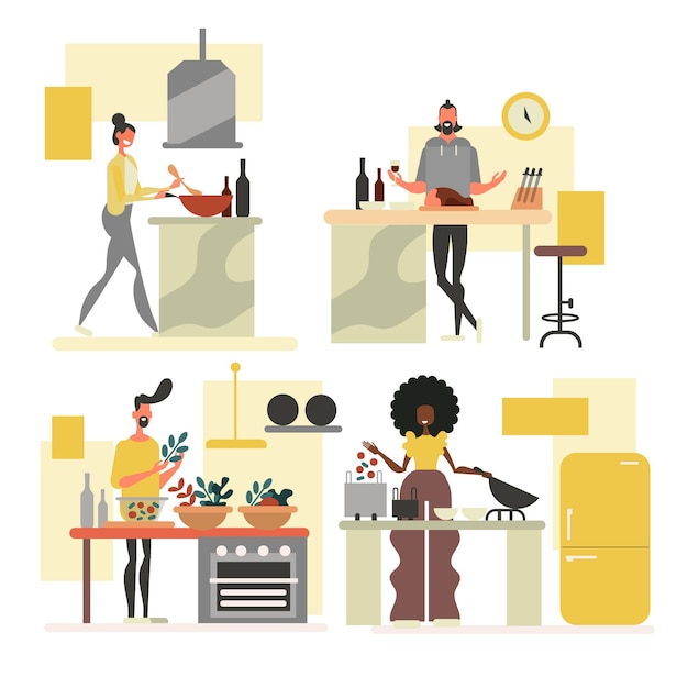 Vector gratuito set de personas en la cocina