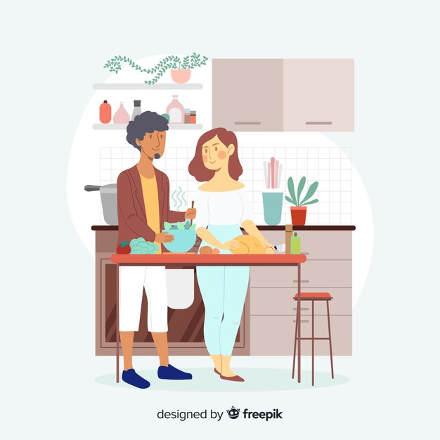 Set de personas cocinando