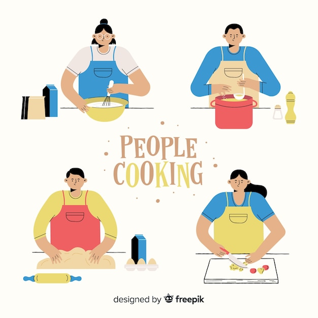 Vector gratuito set de personas cocinando