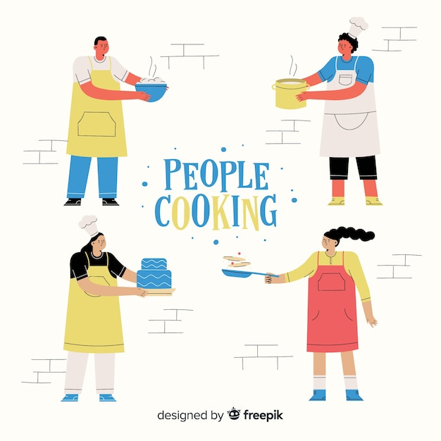 Vector gratuito set de personas cocinando