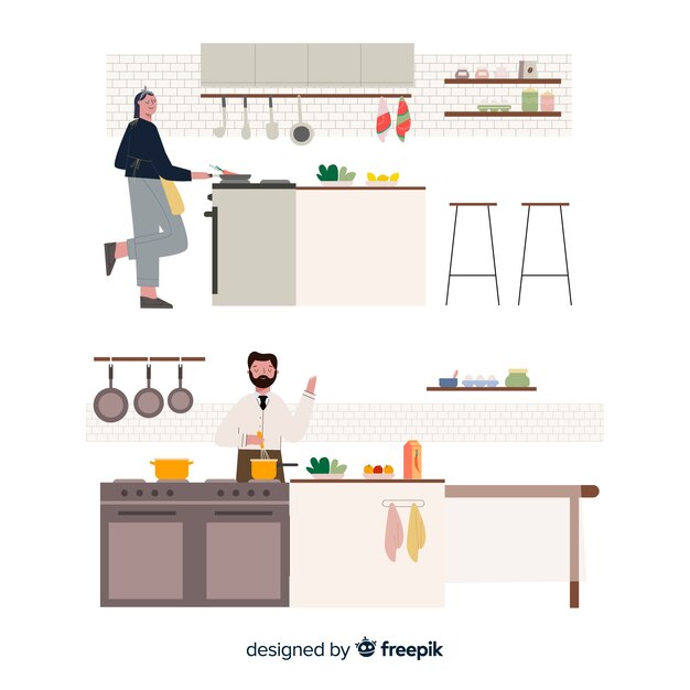 Set de personas cocinando