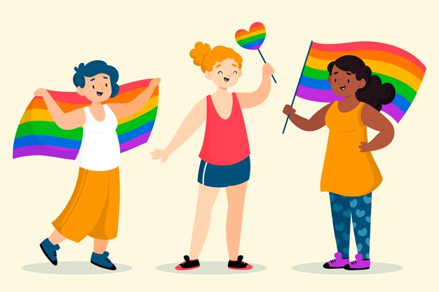 Set de personas dibujadas en el día del orgullo