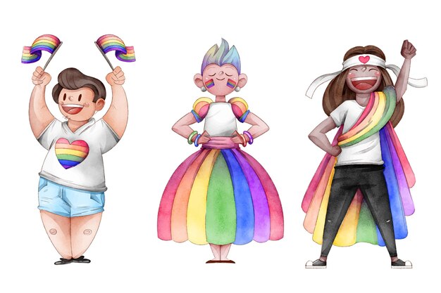 Set de personas dibujadas en el día del orgullo