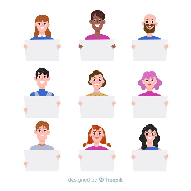 Vector gratuito set de personas sujetando carteles