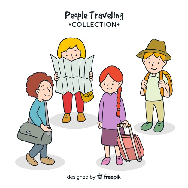 Set de personas viajando