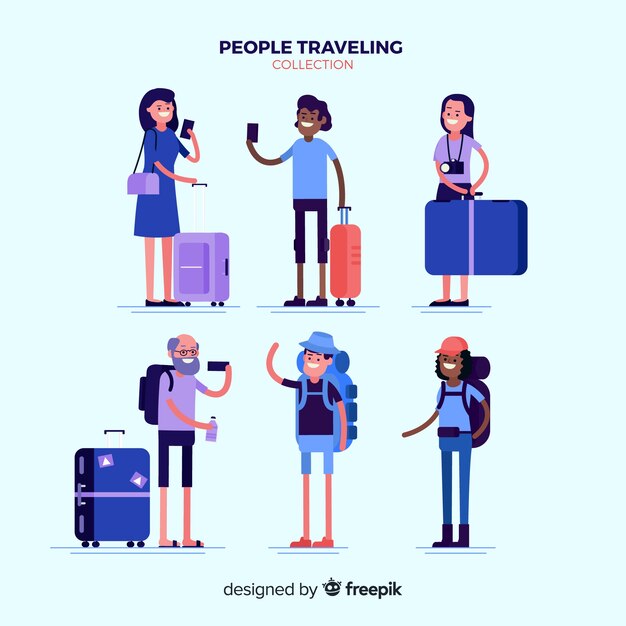 Set de personas viajando