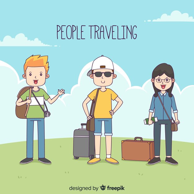 Set de personas viajando