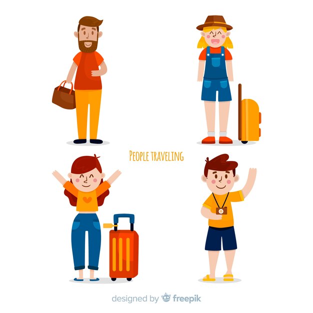 Set de personas viajando