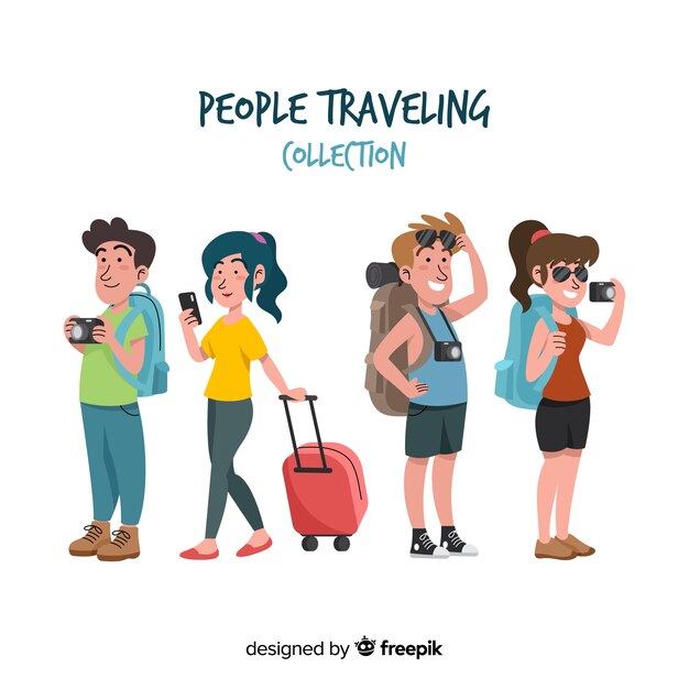 Set de personas viajando