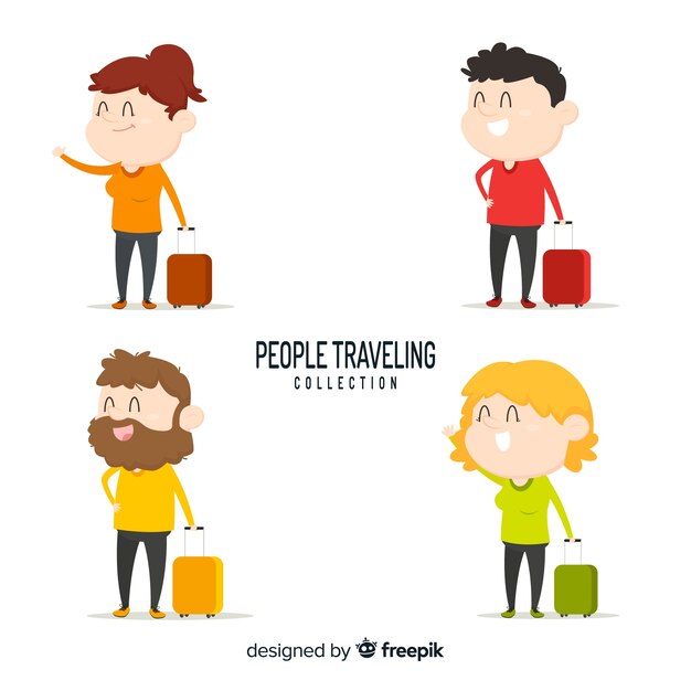 Set de personas viajando