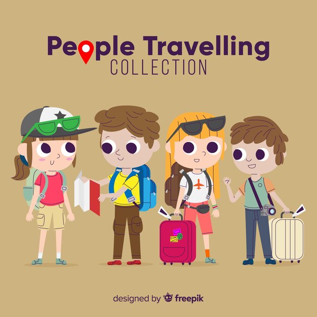 Set de personas viajando