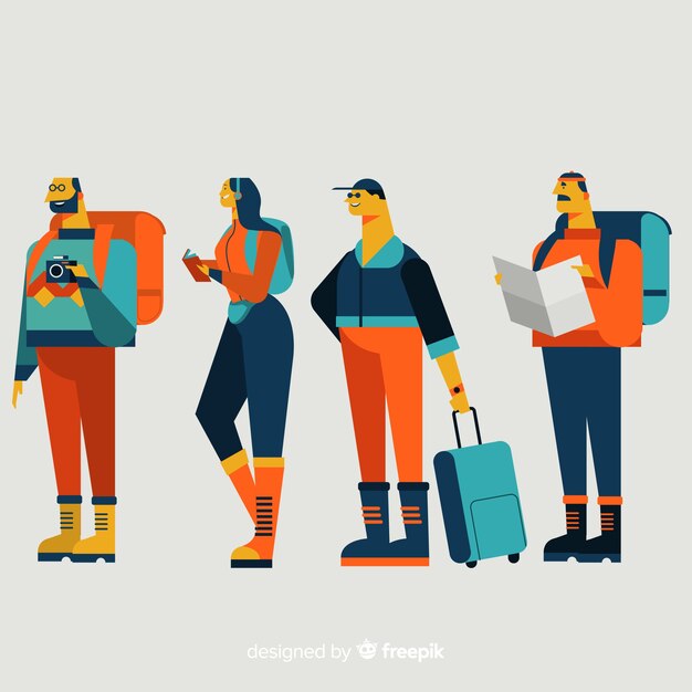 Set de personas viajando