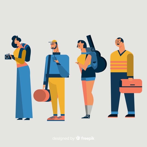 Set de personas viajando