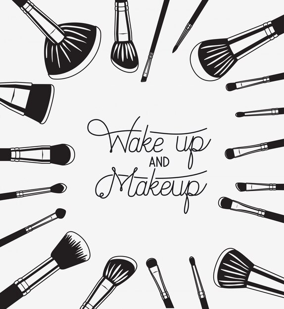 Set de pinceles de maquillaje accesorios alrededor.