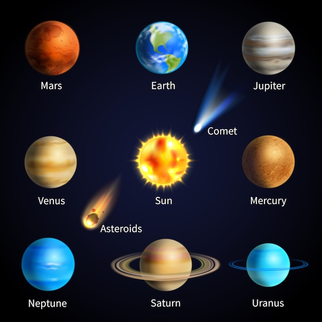 Vector gratuito set de planetas realistas