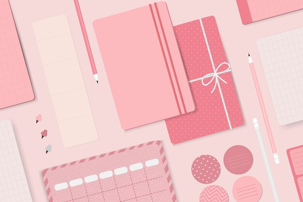 Set de planificador de papelería rosa