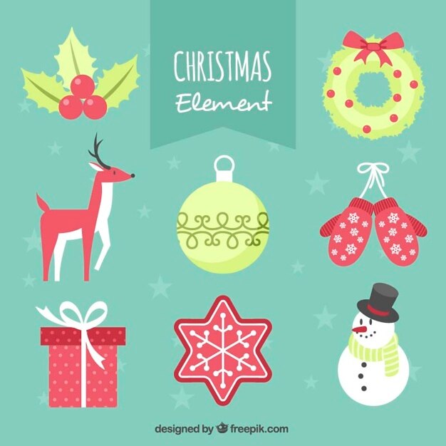 Set plano de artículos decorativos de navidad
