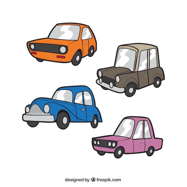 Set plano de coches clásicos con diferentes colores