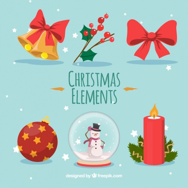 Set plano de elementos navideños coloridos