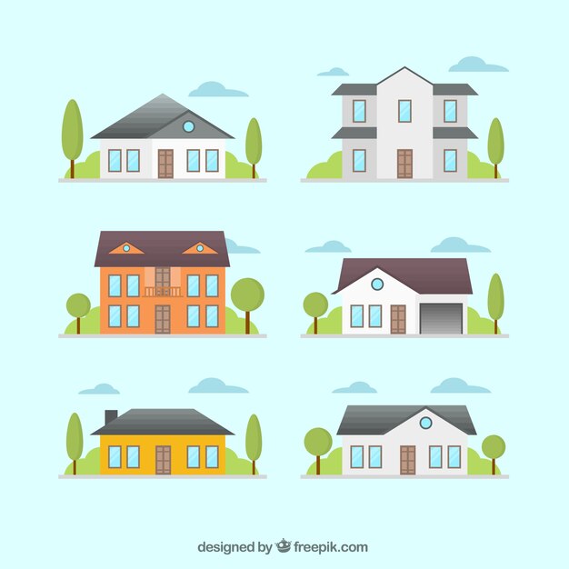 Set plano de fachadas de casas decorativas