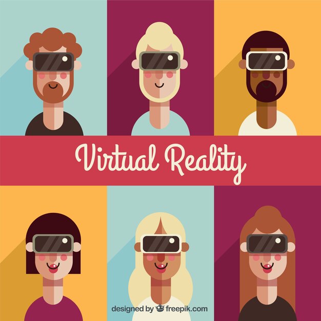 Set plano de personajes usando gafas de realidad virtual