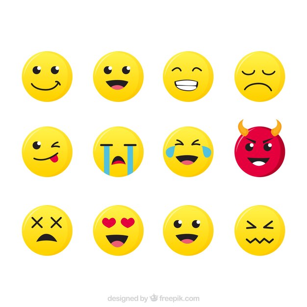 Set plano de varios emoticonos expresivos