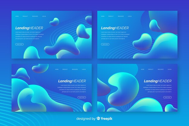 Set de plantillas abstractas de landing page de efecto líquido
