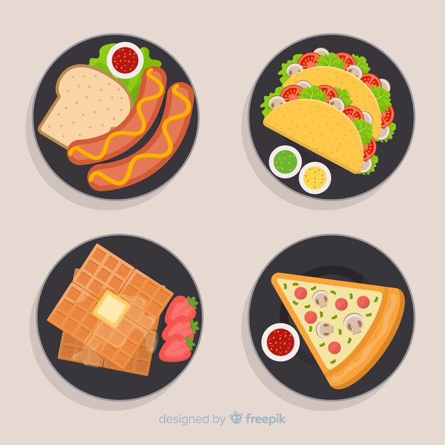 Set platos de comida dibujados a mano