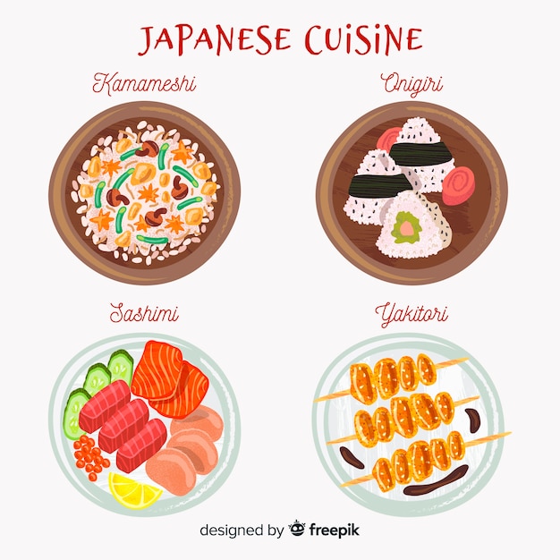 Vector gratuito set platos de comida japonesa