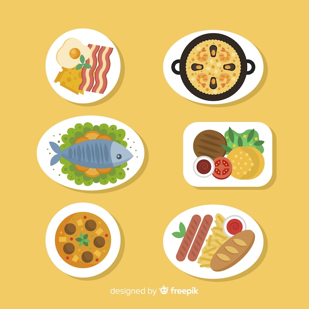 Vector gratuito set platos de comida planos