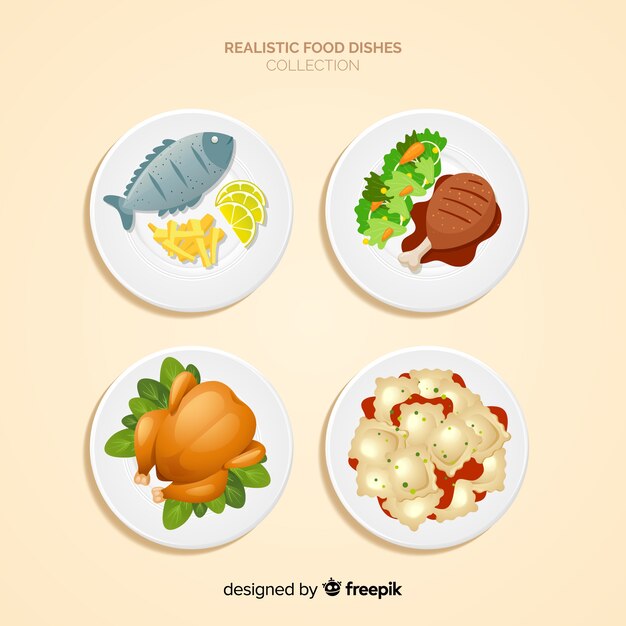 Set de platos de comida realista