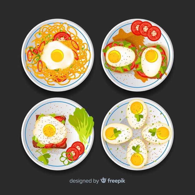 Set platos de huevo deliciosos dibujados a mano