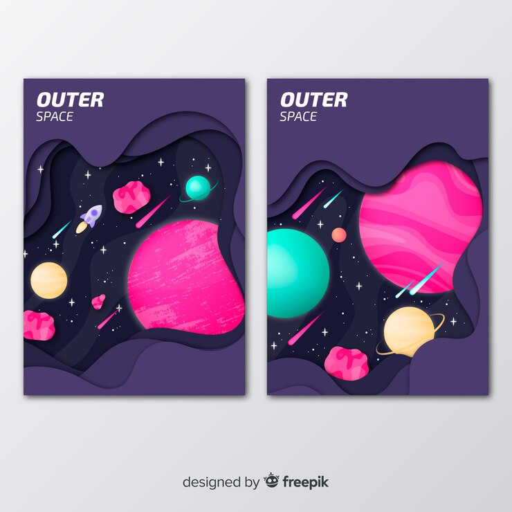 Vector gratuito set de portadas espaciales