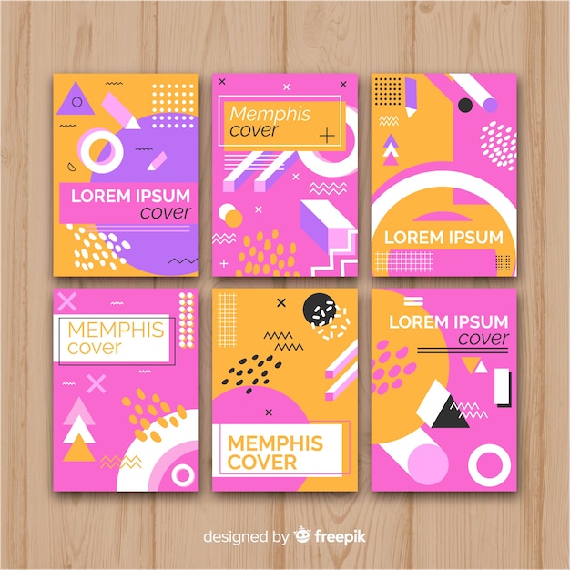 Vector gratuito set de portadas de estilo memphis