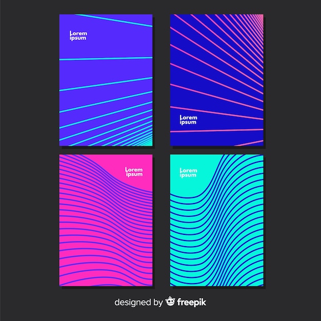 Vector gratuito set póster líneas geométricas coloridas