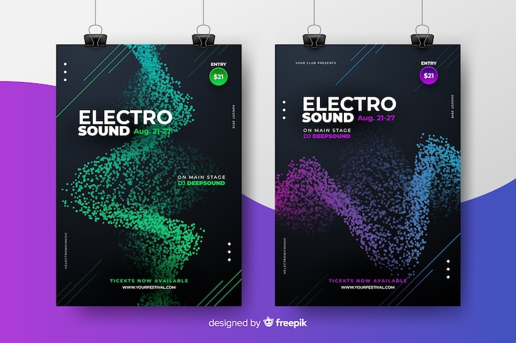 Vector gratuito set de posters de festival de música electrónica