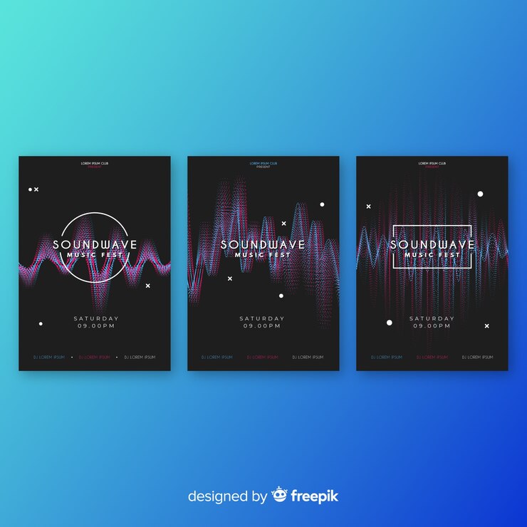 Vector gratuito set de posters de ondas musicales
