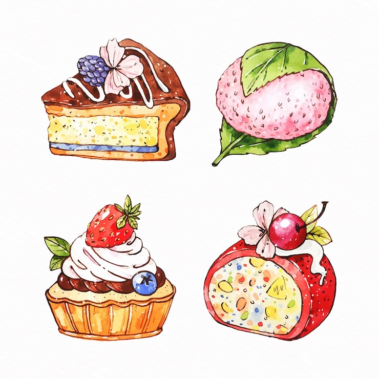 Vector gratuito set de postre japonés acuarela