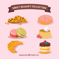Vector gratuito set de postres dulces en estilo 2d